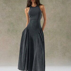 Black Casual Women's Distressed Wash Backless Design Dress